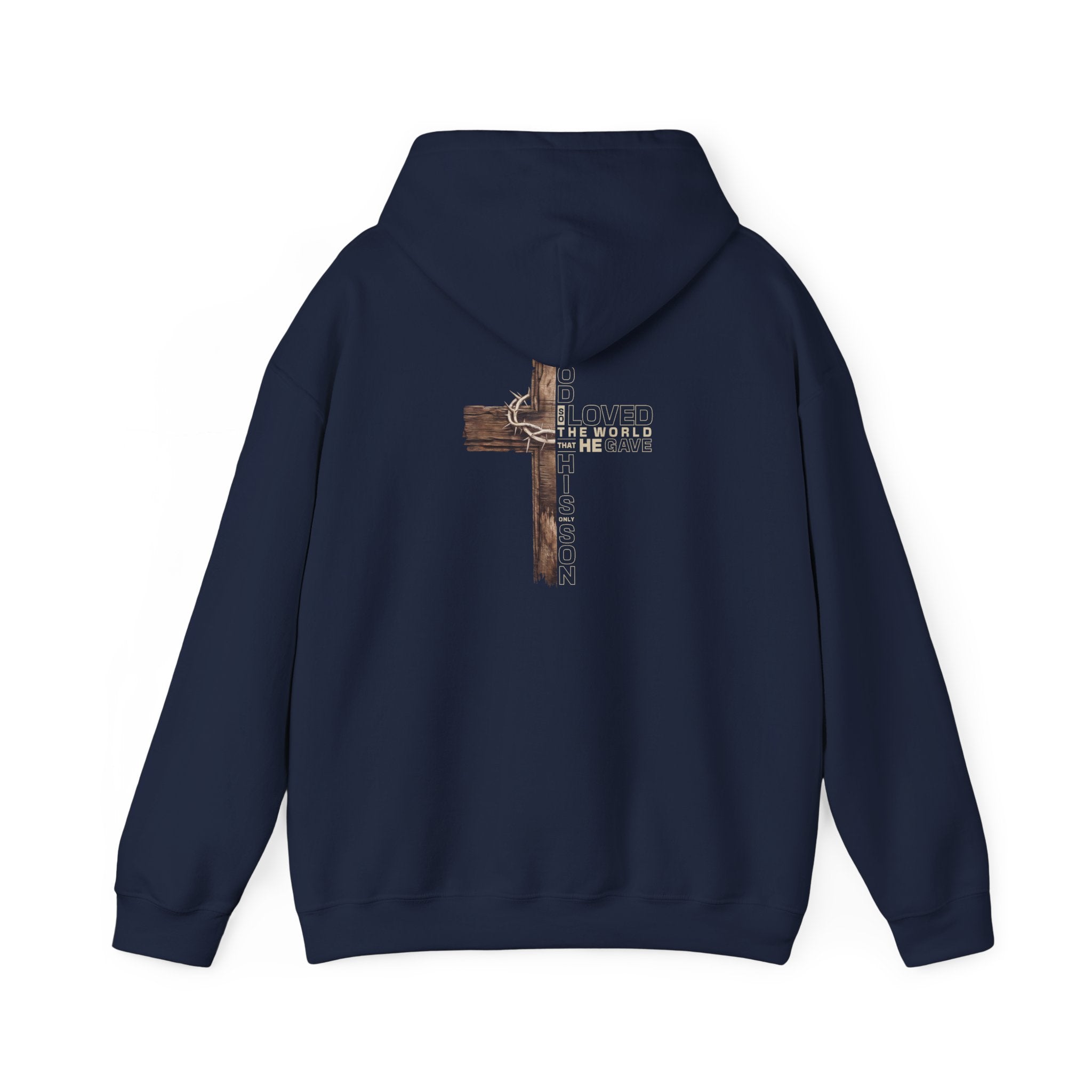 Christian Cross Hoodie — John 3:16 Rustic Wooden Cross Pullover