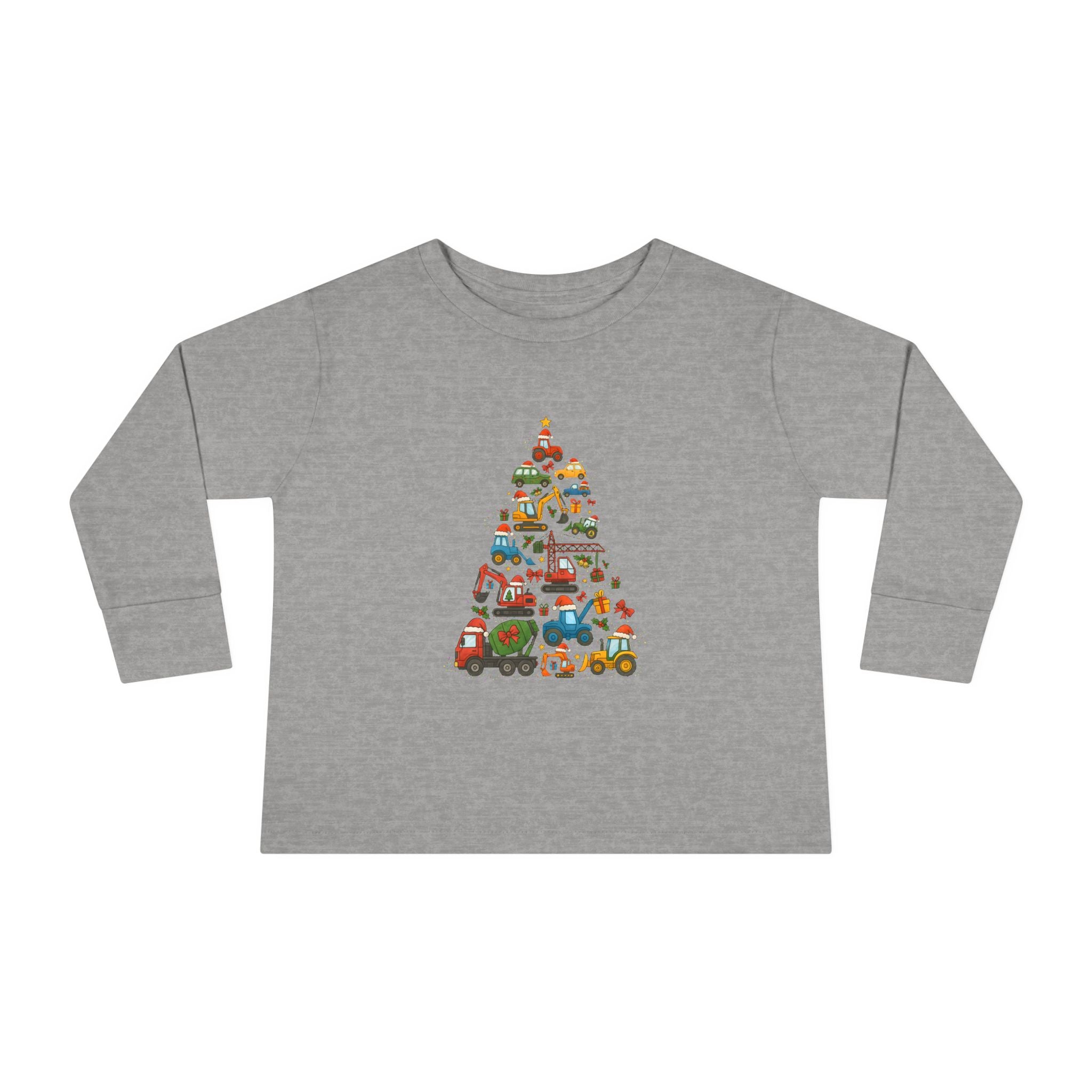 Kids Christmas Construction Vehicle Sweatshirt – Holiday Truck & Digger Tree Design