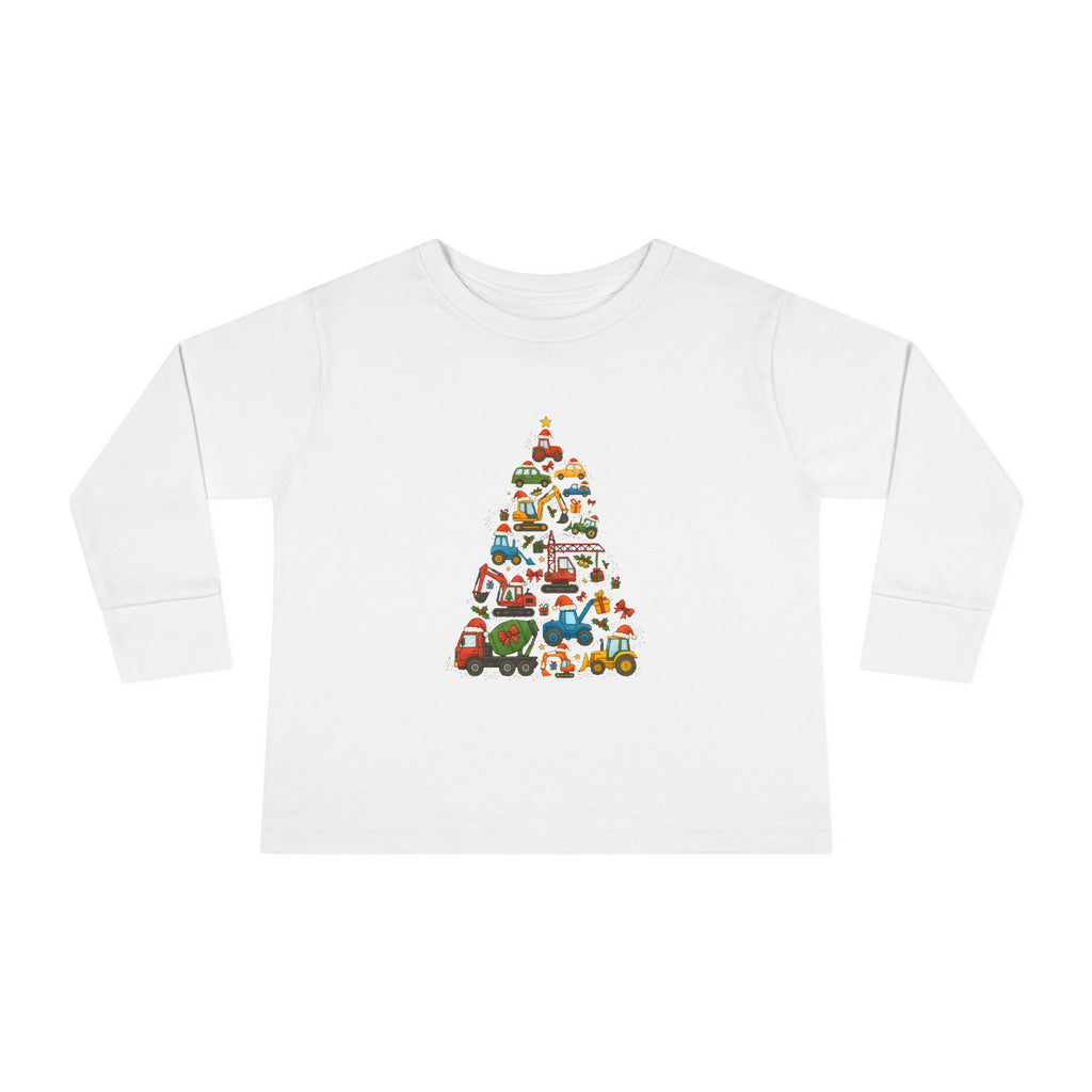 Kids Christmas Construction Vehicle Sweatshirt – Holiday Truck & Digger Tree Design