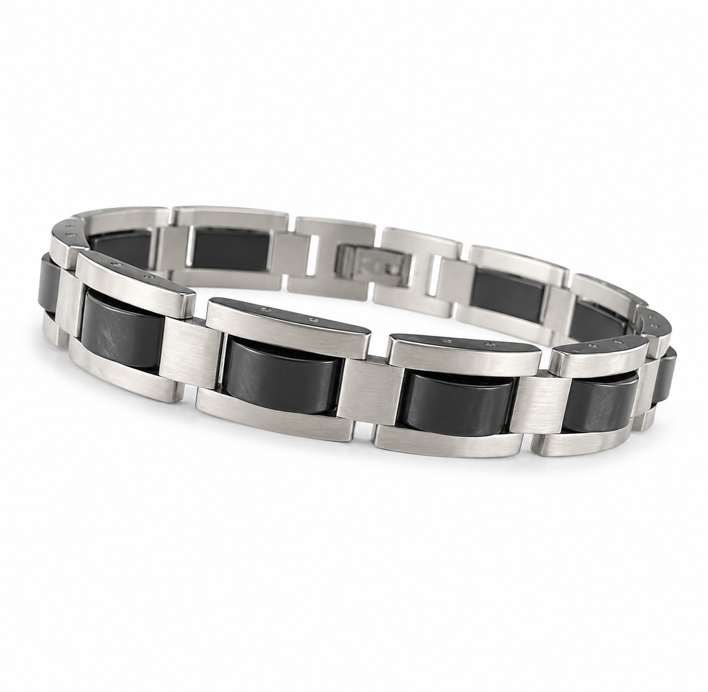 Men’s Magnetic Bracelet, Black Titanium Stainless Steel Bracelet, Natural Magnetic Link Bracelet for Men,  Modern Minimalist Jewelry
