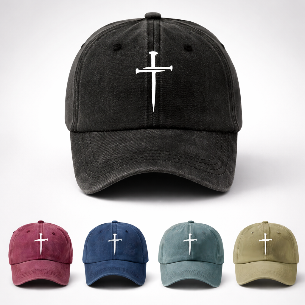 Vintage Washed Cross Baseball Cap, Iron-On Cross, Faith Hat, Distressed Dad Style