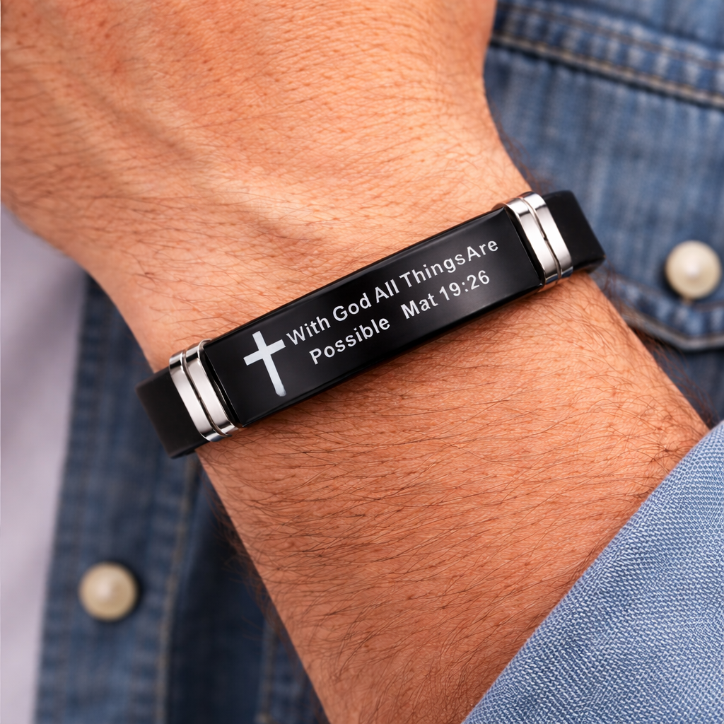Faith Cross Bracelet – “With God All Things Are Possible” (Matthew 19:26)