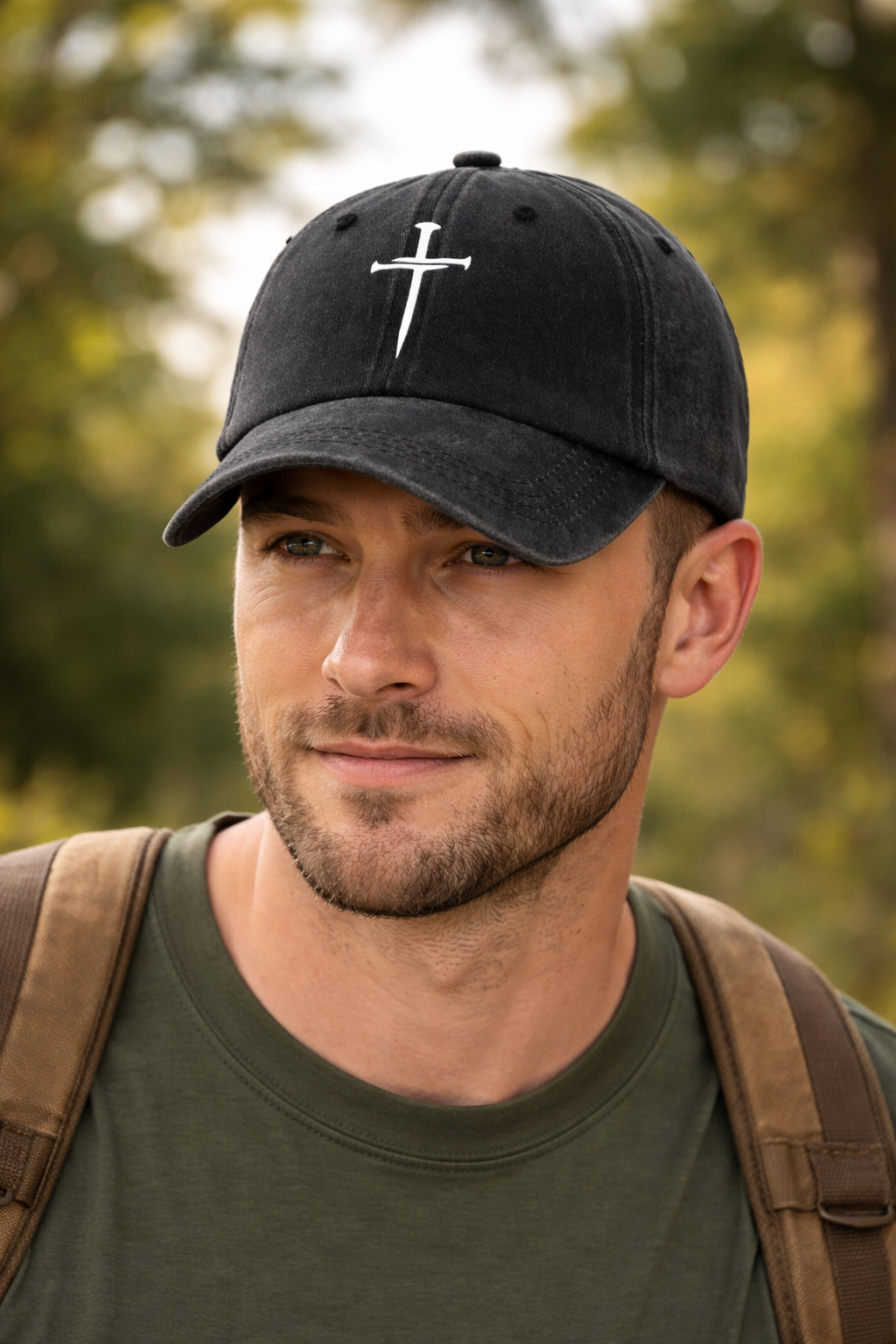 Vintage Washed Cross Baseball Cap, Iron-On Cross, Faith Hat, Distressed Dad Style