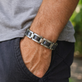 Men’s Hematite & Black Titanium Stainless Steel Bracelet, Magnetic Link Bracelet for Men,  Modern Minimalist Jewelry