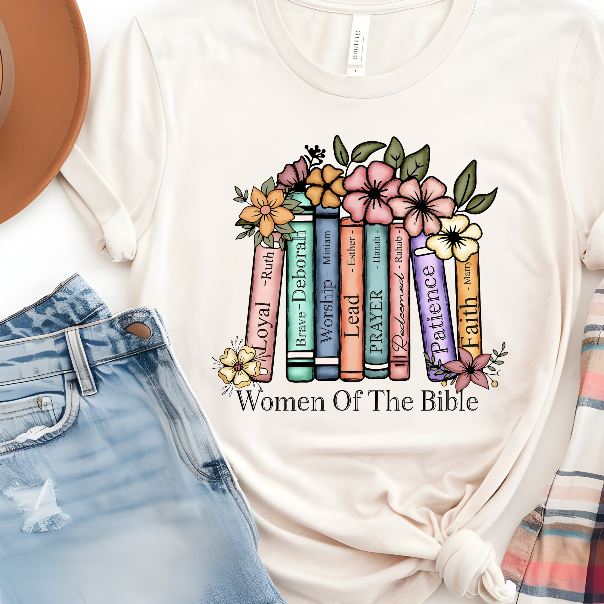 Women of the Bible Floral Books Graphic Tee – Christian Faith Shirt