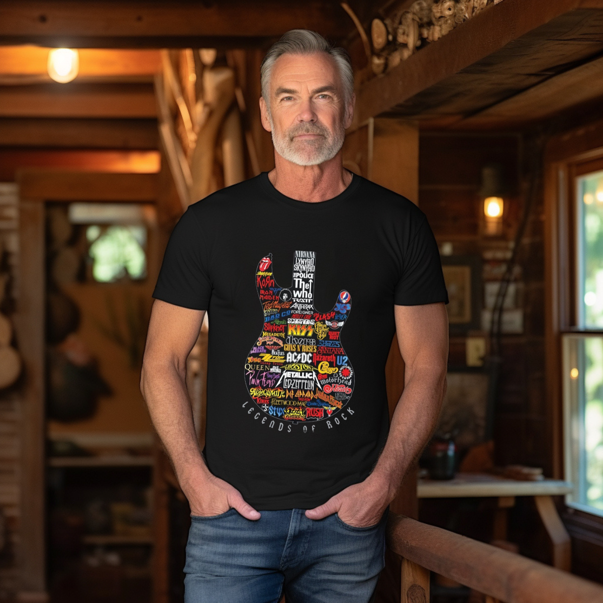 Legends of Rock Guitar T‑Shirt — Vintage Band Logo Guitar Design