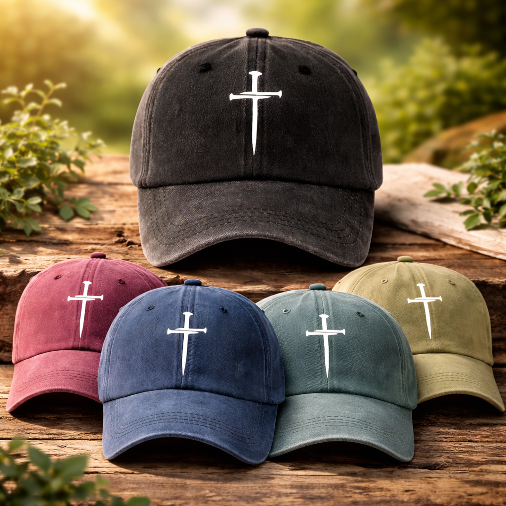 Vintage Washed Cross Baseball Cap, Iron-On Cross, Faith Hat, Distressed Dad Style